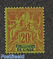 French India 1892 20c, Stamp Out Of Set, Unused (hinged) - Nuovi
