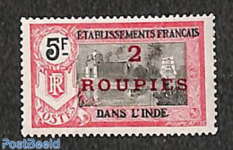 French India 1923 2R On 5F, Stamp Out Of Set, Unused (hinged) - Neufs