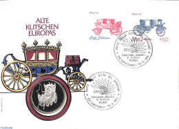 Vatican 1985 Cover With Stamps + Silver Token, Postal History, Transport - Coaches - Brieven En Documenten