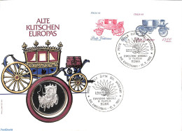 Vatican 1985 Cover With Stamps + Silver Token, Postal History, Transport - Coaches - Cartas & Documentos