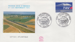 Enveloppe  FDC   1er  Jour   FRANCE   TGV    ATLANTIQUE     NANTES   1989 - Trains