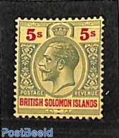 Solomon Islands 1922 5sh, WM Script-CA, Stamp Out Of Set, Unused (hinged) - Salomoninseln (Salomonen 1978-...)