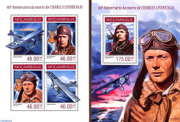 Mozambique 2014 Charles Lindbergh 2 S/s, Mint NH, History - Transport - Decorations - Aircraft & Aviation - Militares