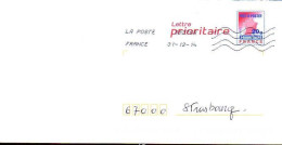 France Entier-P Obl (5050) Carte De France Lettre Prioritaire 20g (Lign.Ondulées & Code ROC) 38276A 31-12-14 B2K/12U490A - Prêts-à-poster:  Autres (1995-...)