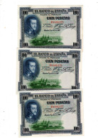 Serie De 3 Billets De 100 Pesetas Avec N° Se Suivant - 100 Pesetas