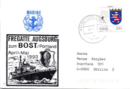 (Freg3)BRD Cachetumschlag FREGATTE "AUGSBURG" F213 Zum BOST/Portland April-Mai 1993"EF BRD TSt 30.4.93 MARINESCHIFFSPOST - Schiffe
