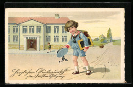 AK Junge Mit Kleiner Tafel Zum Schulanfang  - Einschulung