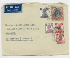 INDIA 1R +8AS+1/2 AS+ 1AX2 LETTRE COVER AIR MAIL SAVOY HOTEL 1947 TO SUISSE - 1936-47 Roi Georges VI