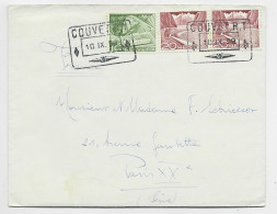 HELVETIA SUISSE 10C+20C X2 LETTRE COVER RECTANGLE COUVET R.T. 10.IX .1959 TO FRANCE - Covers & Documents