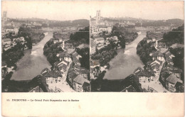 CPA Carte Postale Stéréoscopique  Suisse Fribourg  Grand Pont Suspendu Sur La Sarine VM79477 - Fribourg