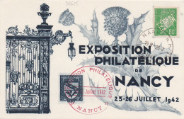 36615# PETAIN PERFORE E.P.N EXPOSITION PHILATELIQUE DE NANCY 23 -26 JUILLET 1942 PERFIN CARTE POSTALE MEURTHE ET MOSELLE - Storia Postale