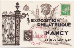 36616# PETAIN PERFORE E.P.N EXPOSITION PHILATELIQUE DE NANCY 23 -26 JUILLET 1942 PERFIN CARTE POSTALE MEURTHE ET MOSELLE - Cartas & Documentos