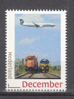 Treinen, Train, Locomotive, Eisenbahn , Nederland Persoonlijke: Decemberzegel, 2 Treinen + Vliegtuig, Airplane - Ongebruikt