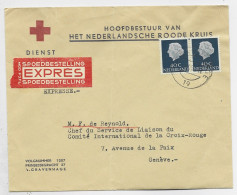 NEDERLAND 40C PAIRE LETTRE RED CROSS EXPRES GRAVENHAGE 1959  TO  CROIX ROUGE GENEVE SUISSE - Brieven En Documenten