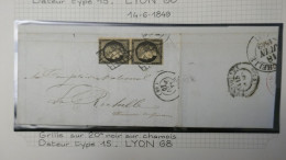 DM 16 FRANCE BELLE LETTRE RARE  14 6 1849 PAIRE DE N°3b  SUR CHAMOIS +LYON A LA ROCHELLE +VU BEHR .DISPERSION COLLECTION - 1849-1876: Klassieke Periode