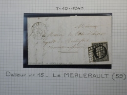 DM 16 FRANCE BELLE LETTRE RARE  1849 PETIT BUREAU   MERLERAULT A ROCHEFORT +CERES N°3 + VU BEHR .DISPERSION COLLECTION++ - 1849-1876: Klassieke Periode