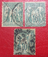 3S-2(1) Sage 65 Vert 10c Lot De 3 Oblitérés - 1876-1878 Sage (Type I)