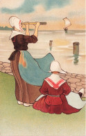 FANTAISIES - Femmes - Sur La Plage Regardant La Mer - Dessin - Carte Postale Ancienne - Women