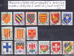 France Armoiries (1954-59) Y/T N° 1000/05 + 1044/47 + 1180 +1183/86 + 1195  Oblitérés (sauf 1046 **) (lot 1) - 1941-66 Stemmi E Stendardi