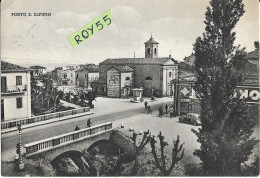 Marche-ascoli Piceno-porto S.elpidio Veduta Crocevia Ponte Case Chiesa Benzinaio Persone Auto Epoca Anni 50 - Altri & Non Classificati