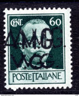 AMG.VG. - Cent. 60 Verde Mirto Varietà Doppia Soprastampa - Nuovi