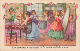 ENFANTS - Dessins D'enfants - Les Dernières Nouveautés De La Marchande De Modes - Jeunes Filles - Carte Postale Ancienne - Children's Drawings