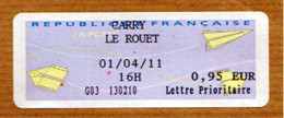 VIGNETTE ETIQUETTE DE GUICHET SUR FRAGMENT - CARRY LE ROUET _E461 - 2000 Type « Avions En Papier »