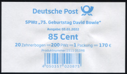 3661 David Bowie, BANDEROLE / AUFKLEBER Für 20 Zehnerbogen - Sonstige & Ohne Zuordnung