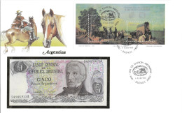 Argentine San Martin Monument National Au Drapeau Gaucho Chevaux Tableau PueyrredonLiberator Libertador ** 1983 5 Pesos - Incisioni