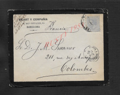 ESPAGNE LETTRE COMMERCIALE SUR TIMBRE DE RICART Y COMPANIA BARCELONE CACHET DE CETTE À BORDEAUX 1885 POUR COLOMBES : - Storia Postale