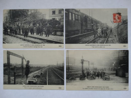 9 Cartes Postales Grève Générale Des Chemins De Fer ELD Paris Grévistes Gares Voies Ferrées Troupes Militaires - Streiks