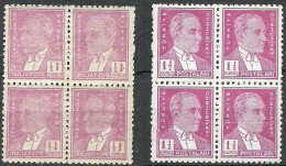 Turkey; 1941 Ataturk Postage Stamp 2 1/2 K. "Abklatsch Error" (Block Of 4) - Neufs