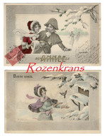 Lot 2 X CPA Enfants Illustrateur Vienne S Signee R. KRATKY Hiver Winter Carte Fantaisie Bonne Annee Couple Love Amour - Vienne