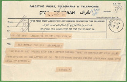 ZA1588 - PALESTINE Israel - POSTAL HISTORY - TELEGRAM  Jerusalem  1947 - Palästina