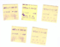Lot De 5 Tickets Billets De Bus Car CFTA - Les Mureaux - Ligne Meulan / Menucourt / Pontoise Années 70 - 95 Val D'Oise - Europe