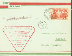 YT AOF Guinée N°139 Conakry 19 2 40 Cachets Courrier Accidenté + Aéro Club Guinée 1er Voyage 20 2 40 Censure Par Avion - Storia Postale