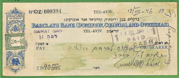 ZA1599 - PALESTINE Israel - POSTAL HISTORY - REVENUE Stamp CHECK 1946 Barclay's - Palästina