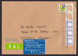 Japan: SAL Cover To Estonia, 2014, 6 Stamps, Flower, Rabbit, CN22 Customs Label At Back (traces Of Use) - Cartas & Documentos