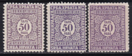 Kingdom Of Yugoslavia 1923 3 Porto Stamps Of 10p, Error-difference In Color, MNH Michel 53 II - Nuevos