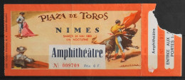 BILLET - CORRIDA - Plaza De Toros - NIMES Dimanche 24 Mai 1969 Nocturne - Amphitéâtre - BE - Tickets D'entrée