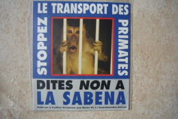 Avion / Airplane / Sabena / Autocollant / Sticker / Stopez Le Transport Des Primates / Dites Non à La SABENA - Adesivi