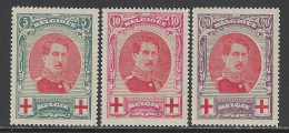 Belgique - 1915 - COB  132 à 134 * (MH) - Charnière Centrale Très Légère - 1914-1915 Red Cross
