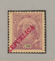 MOZAMBICO:  1916  SOPRASTAMPATO  -  700 R. LILLA/PAGLIA  L. SU  CARTA  NERA  -  YV/TELL. 200 - Mozambique