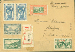 Sénégal Recommandé Dakar Par Avion YT N° 82 122 131 168 X2 + Mauritanie N°133 Dos Mauritanie René Caillié N°95 X3 96 X6 - Storia Postale