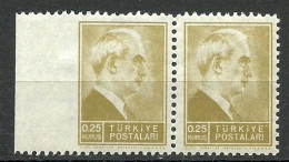 Turkey; 1942 1st Inonu Issue 0.25 K. ERROR "Imperf. Edge" - Ungebraucht