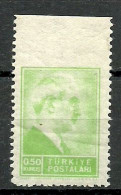 Turkey; 1942 1st Inonu Issue 0.50 K. ERROR "Imperf. Edge" - Unused Stamps