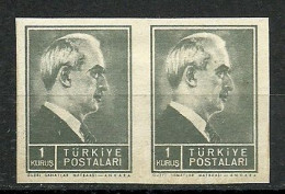 Turkey; 1942 1st Inonu Issue 1 K. ERROR "Imperf. Pair" - Unused Stamps