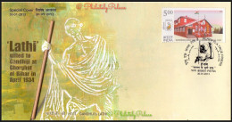 India 2013 Mahatma Gandhiji, Lathi With Attached Original Stick,Non Violence,Bihar, Special Cover (**) Inde Indien - Covers & Documents