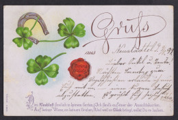 Gruss Aus ... Bring Gluck / Year 1899 / Long Line Postcard Circulated, 2 Scans - Saluti Da.../ Gruss Aus...