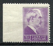 Turkey; 1942 1st Inonu Issue 1 1/2 K. ERROR "Imperf. Edge" - Ungebraucht